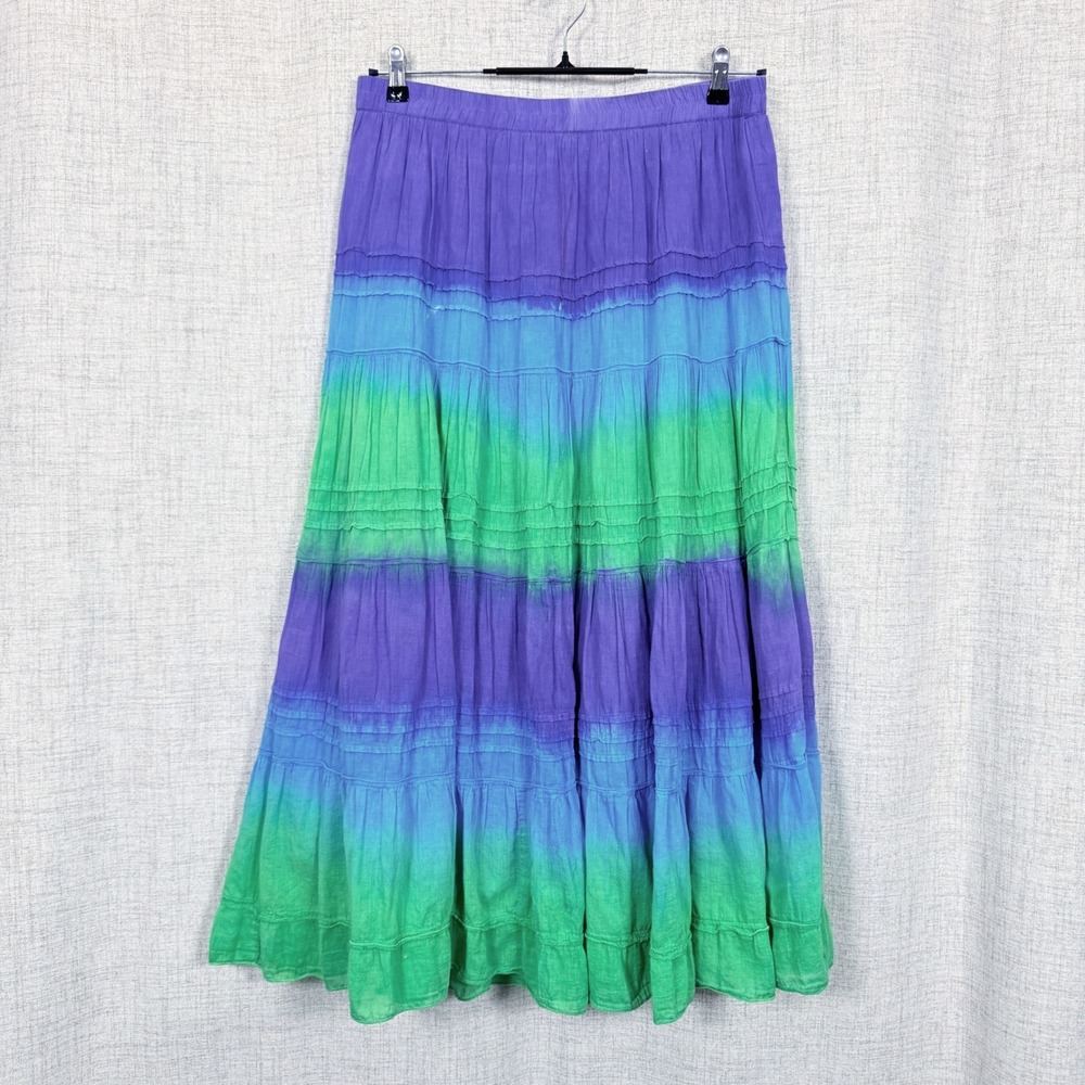Tie Dye Cotton Gauze Tiered Maxi Skirt Sz M Ombre Boho Hippie Festival Peasant‎